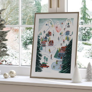 Affiche Joli village nordique de patinage à Noël 