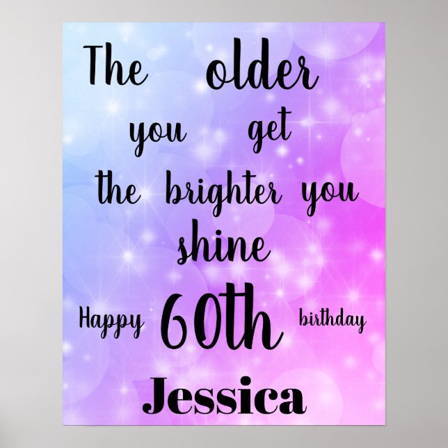 Affiche Joli violet mousseux 60e anniversaire Nom (Devant)