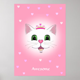Affiche Joli visage de chat royal avec le coeur rose