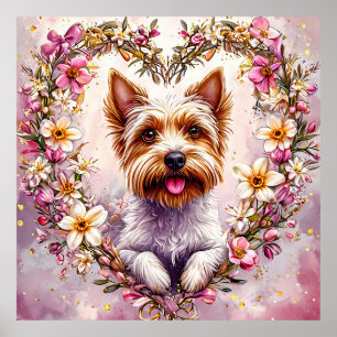 Affiche 🐶 Joli Yorkie Floral Pour Amoureux de Chien Décor