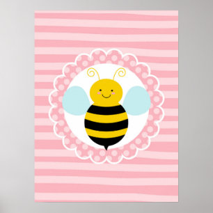 Affiche Jolie abeille à bourdons - Rose jaune