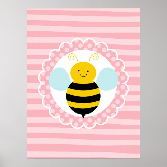 Affiche Jolie abeille à miel - Rose jaune (Devant)