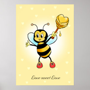 Affiche Jolie abeille heureuse et nid d'abeille avec des c
