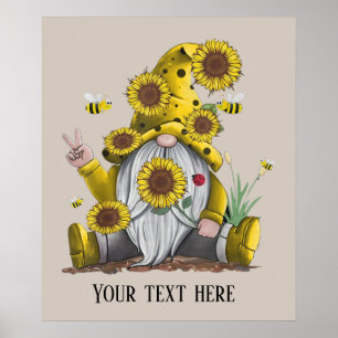Affiche jolie abeille tournesol gnome signe de paix ajoute