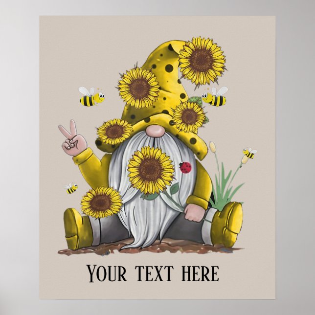 Affiche jolie abeille tournesol gnome signe de paix ajoute (Devant)