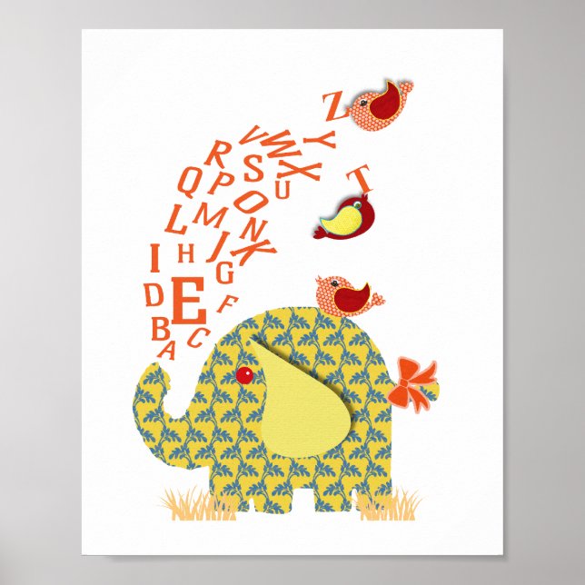 Affiche Jolie Alphabet Elephant Baby Nursery Imprimer (Devant)