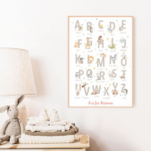 Affiche Jolie alphabet maternelle d'animaux ABC aquarelle 