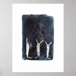 Affiche Jolie amusante aquarelle lièvres conception abstra