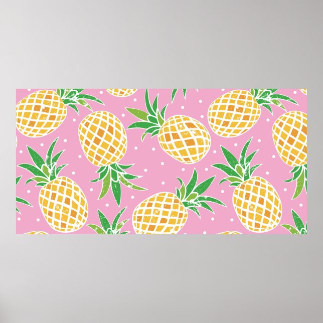 Affiche Jolie ananas sur grunge rose pois backgro (Devant)