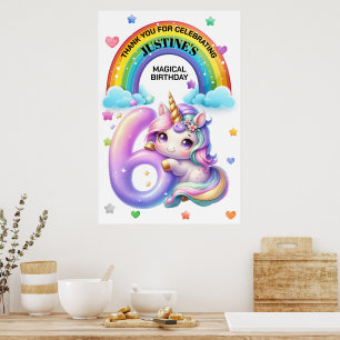 Affiche Jolie arc-en-ciel et licorne pour une fête d'anniv