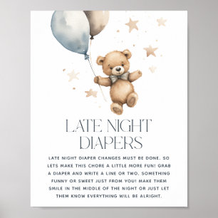 Affiche Jolie Baby-Shower d'Ours en Peluche 'Couche Tardiv