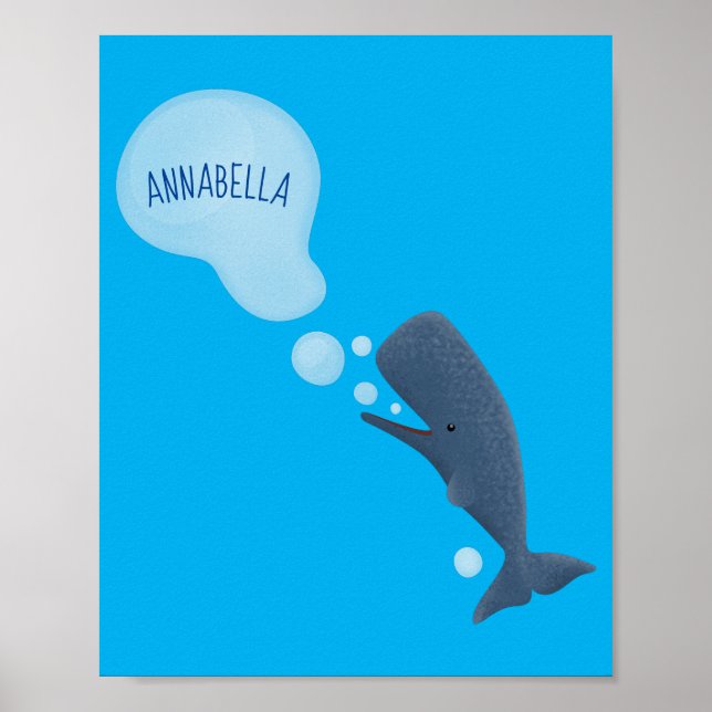 Affiche Jolie baleine à sperme soufflant bulles dessin (Devant)