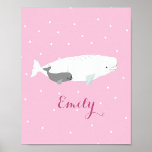Affiche Jolie Baleine Beluga Pour Filles, Nom Personnalisé