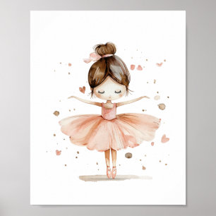 Affiche Jolie Ballerine Danse de Ballet Amour Cœurs Aquare
