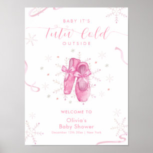 Affiche Jolie Bienvenue Baby Shower Flocon de Neige Rose B
