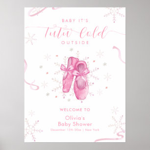 Affiche Jolie Bienvenue Baby Shower Flocon de Neige Rose B