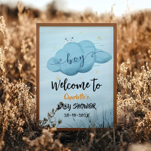 Affiche Jolie Bienvenue Baby-Shower Garçon Nuage Aquarelle