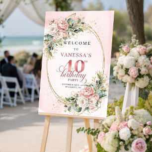 Affiche Jolie Bienvenue Bohème Rose Gold Florale 40e Anniv