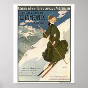 Affiche Jolie Blonde Girl Skiing à Chamonix