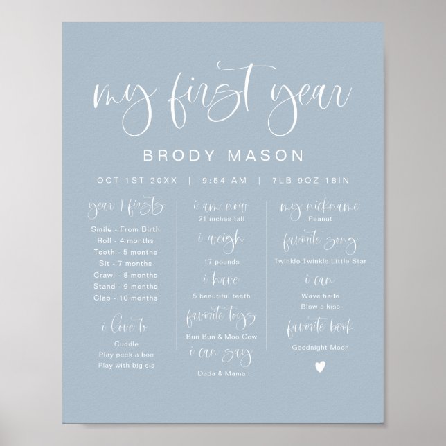 Affiche JOLIE Boho Dusty Blue Boy Premier anniversaire Jal (Devant)