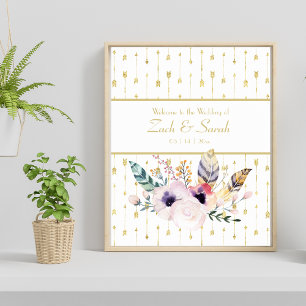 Affiche Jolie Bouquet Boho Mariage Bienvenue