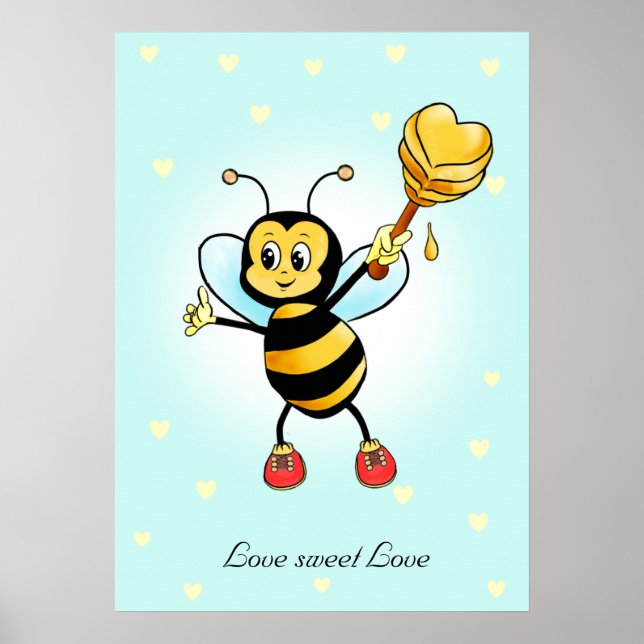 Affiche Jolie Bumble Bee & Honeycomb avec Coeur Post (Devant)