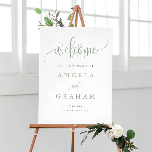 Affiche Jolie Calligraphie Sage Green Mariage Bienvenue