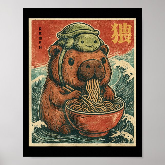 Affiche Jolie Capybara Et Turtle Sac À Dos Ramen Kawaii Ca (Devant)