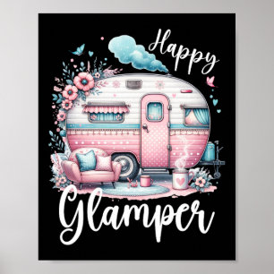 Affiche Jolie caravane glamour de camping Glamping heureux