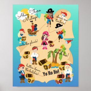 Affiche Jolie carte au trésor pirate personnalisée