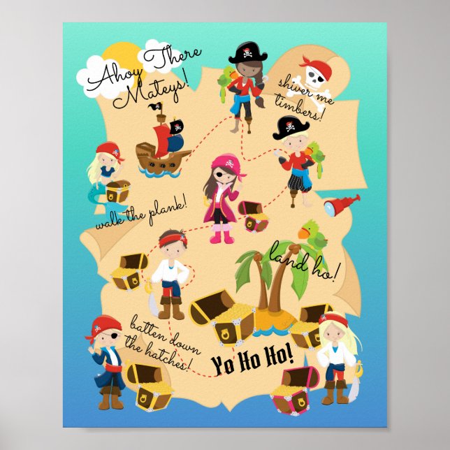 Affiche Jolie carte au trésor pirate personnalisée (Devant)