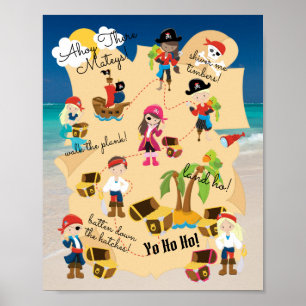 Affiche Jolie carte au trésor pirate personnalisée