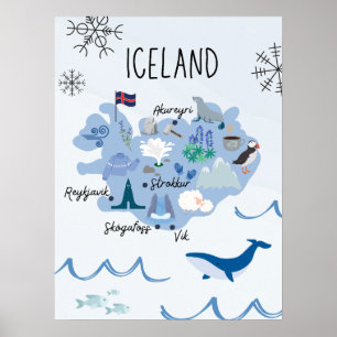Affiche Jolie carte de voyage d'Islande