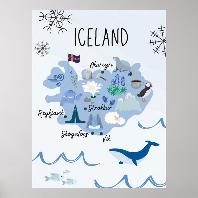 Affiche Jolie carte de voyage d'Islande (Devant)
