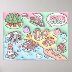 Affiche Jolie carte du quartier de Santa Cruz Californie U