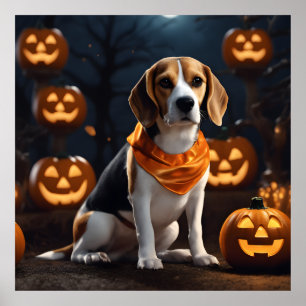 Affiche Jolie chiot Beagle Halloween en Citrouille costume