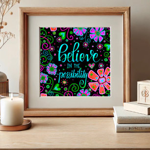 Affiche Jolie citation florale noire inspirante Inspiribil