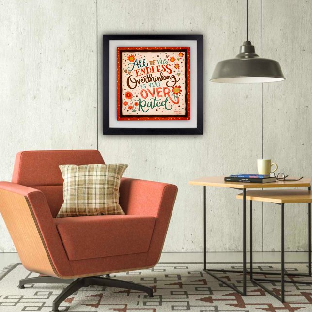 Affiche Jolie citation rétro inspirante Florale (Over thinking Post Poster by Inspirivity)