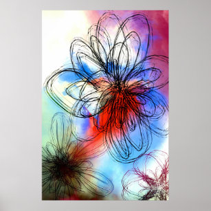 Affiche Jolie couleur de l'aquarelle Fleurs Abstraites