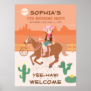 Affiche Jolie Cowgirl et cheval fête d'anniversaire