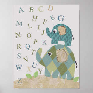 Affiche Jolie crèche murale d'art alphabets d'éléphants