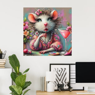 Affiche Jolie dame de Rat ayant un Martini Contempler
