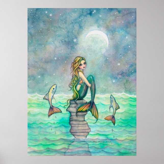 Affiche Jolie Douce Sirène et Poisson Fantaisie Artistique (Devant)