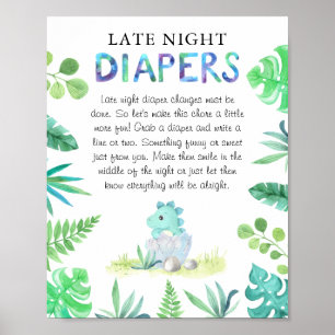 Affiche Jolie douche bébé garçon dinosaure 'Couche de nuit