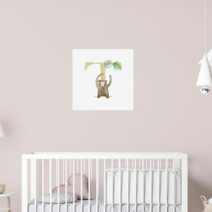 Affiche Jolie enfant animal MONKEY Monogramme T Nursery
