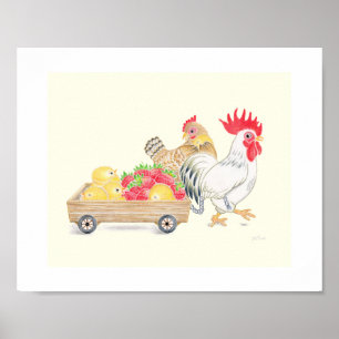 Affiche Jolie famille de poulets Fraises Art de nurserie