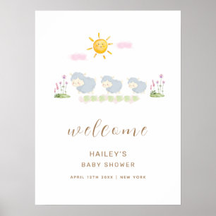 Affiche Jolie famille mouton jardin Bienvenue Baby Shower 