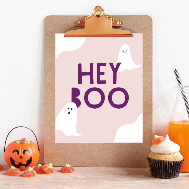 Affiche Jolie Fantôme Hey Boo Fête d'Halloween Enfants (hey boo cute ghost halloween sign)