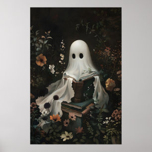 Affiche Jolie fantôme lisant des livres imprimés, Hallowee