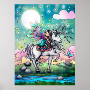 Affiche Jolie fée chevauchant une licorne Art pour enfants